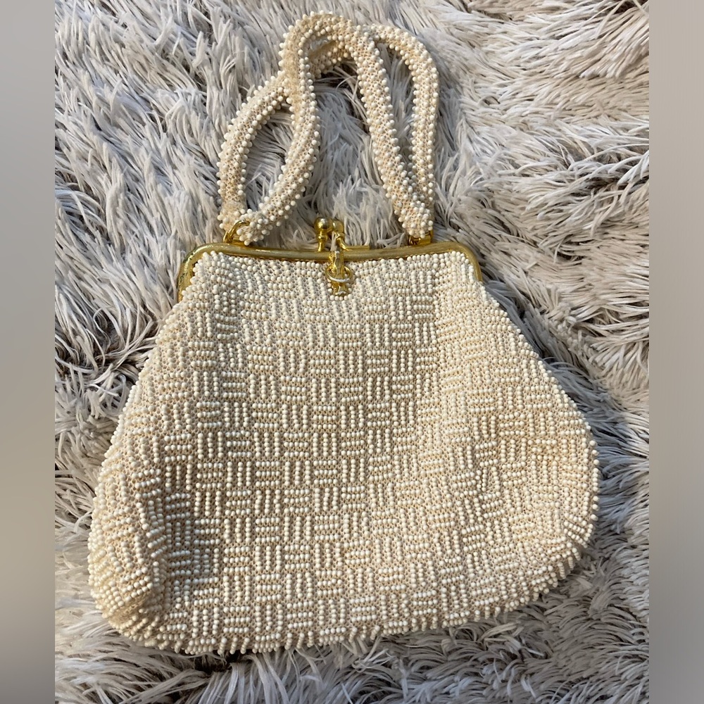 Vintage Elegant Cream Beaded Mini Bag